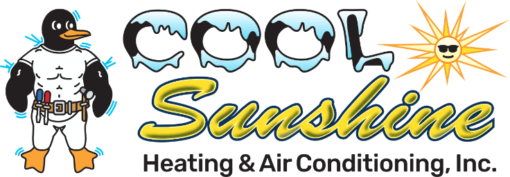 Cool Sunshine Heating & Air Conditioning logo with penguin mascot. A Denver, CO, HVAC company.